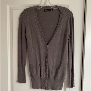 Zara Brown Cardigan Sweater Soft Knit V-Neck